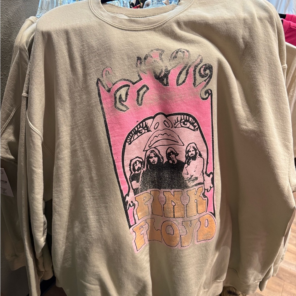 PINK Victoria's Secret Beige Sweatshirt with Pink & Yellow Graphic